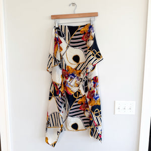 Celine Silk Clock Abstract Scarf Black Multi
