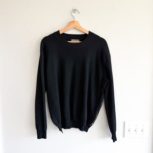 Modern Citizen Cashmere Blend Side Zip Crew Neck Knit Pullover Sweater Black L