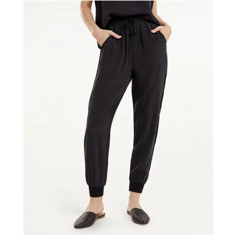 Splendid Naya Silk Mix High Rise Drawcord Waist Jogger Black L NWT