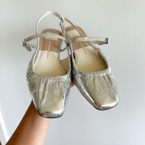 Dolce Vita Rianne Mary Jane Leather Flats Slingback Sandals Metallic Silver 8.5