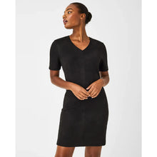 Load image into Gallery viewer, Spanx Faux Suede Column V-Neck Short Sleeve Dress Black XL
