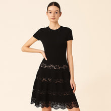 Load image into Gallery viewer, Valentino Flared Stretch Lace Trim Short Sleeve Dress Black 8
