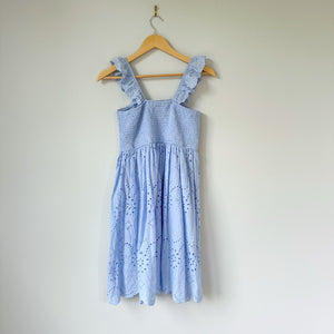 ANDRÉE by UNIT Smocked Eyelet Sleeveless Square Neck Mini Dress Blue L