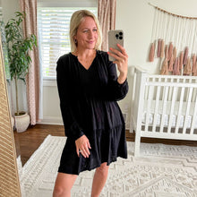 Load image into Gallery viewer, Rails Everly Long Sleeve Tiered V-Neck Mini Dress Black S
