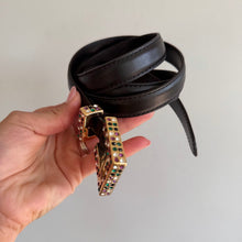 Load image into Gallery viewer, Sezane Charline Cow Leather Multicolor Crystal Gold Buckle Belt Black
