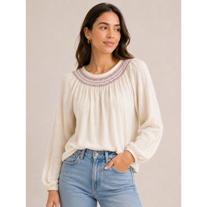 Madewell Superlight Jacquard Embroidered Smocked Blouse Cream S