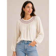 Load image into Gallery viewer, Madewell Superlight Jacquard Embroidered Smocked Blouse Cream S
