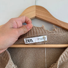 Load image into Gallery viewer, Zara Linen Blend Distressed Knit Button Front Cardigan Sweater Brown M
