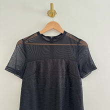 Load image into Gallery viewer, AllSaints Charlton Mesh Lace Short Sleeve Mini Shift Dress Black 4
