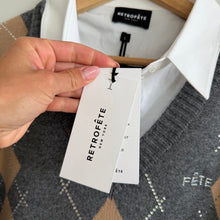 Load image into Gallery viewer, Retrofete Ornella Embellished Argyle Pattern Mini Sweater Dress Gray L NWT
