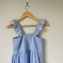 Load image into Gallery viewer, ANDRÉE by UNIT Smocked Eyelet Sleeveless Square Neck Mini Dress Blue L
