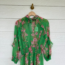 Load image into Gallery viewer, Pinko Accumoli Abito Chiffon Floral Ruffle 3/4 Sleeve Dress Green 10
