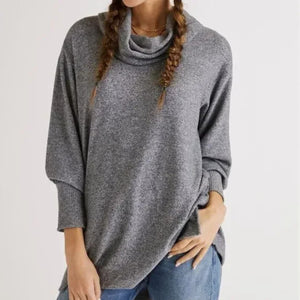 Anthropologie Maeve Cowl Neck Knit Long Pullover Sweater Top Heather Grey