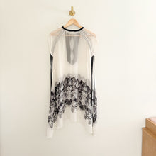 Load image into Gallery viewer, Silk Crystal Embellished Sheer Tie-Short Sleeve Swimwear Cover Up White/Black
