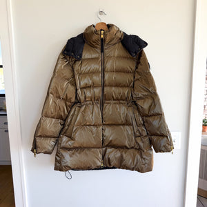 Athleta x Alicia Keys Golden Aura Zip Up Hooded Puffer Coat Metallic Brown S
