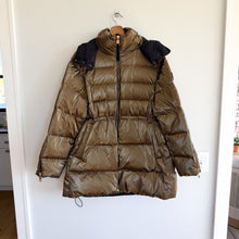 Load image into Gallery viewer, Athleta x Alicia Keys Golden Aura Zip Up Hooded Puffer Coat Metallic Brown S

