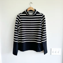 Load image into Gallery viewer, Spanx x Evereve Air Essentials Mock Pullover Striped Black/Porcelain L NWT
