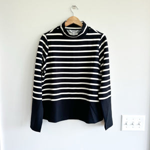 Spanx x Evereve Air Essentials Mock Pullover Striped Black/Porcelain L NWT