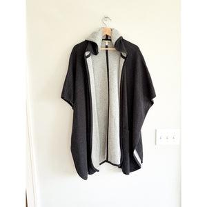 Eileen Fisher Cotton-Cashmere Hooded Open-Front Cape Poncho Black Grey OS