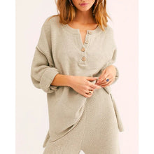 Load image into Gallery viewer, By Together Knit Henley Neck Long Sleeve Wide Leg Lounge Set Cream M
