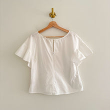 Load image into Gallery viewer, Anthropologie Maeve Ruffled Sleeve Poplin Round Neck Blouse White 10
