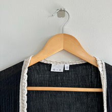 Load image into Gallery viewer, O + X Tasseled Lightweight Side Slit Open-Front Swim Coverup Black OS
