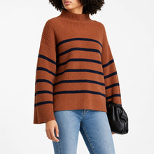 Load image into Gallery viewer, A.L.C Louise Striped Merino Wool Mock Neck Pullover Sweater Brown M
