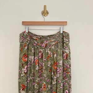 Anthropologie Floral Print High Rise Wide-Leg Pants Green 14