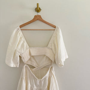 Free People Cross of Sunlight Cut Out Linen Mini Dress Ivory M