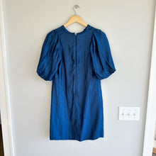 Load image into Gallery viewer, Ann Taylor Shimmer Puff Sleeve Mini Shift Dress Blue 0
