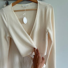 Load image into Gallery viewer, Luca + Grae Ribbed Knit Wrap Long Sleeve Crop Top &amp; Skirt Set Cream L NWT
