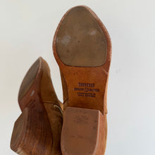 Load image into Gallery viewer, Thursday Suede Handcrafted Side Zip Heeled Ankle Bootie Brown 9.5
