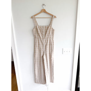 Emory Park Plaid Square Neck Wide Leg Sleeveless Jumpsuit Beige M