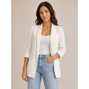 Anthropologie Cartonnier Open Front Long Sleeve Pocket Blazer White 4