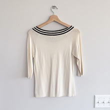 Load image into Gallery viewer, Max Mara Silk Striped Trim Round Neck 3/4 Sleeve Pullover Sweater S
