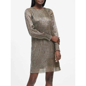Banana Republic Shimmer Long Sleeve Mini Dress Gold 2 NWT