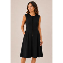 Load image into Gallery viewer, Elie Tahari Fit &amp; Flare Front Zip Sleeveless Mini Dress Black
