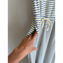 Load image into Gallery viewer, By Together Lounging For Life Striped Pattern Sleeveless Jumpsuit Blue White L
