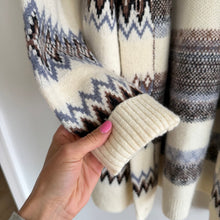 Load image into Gallery viewer, Evereve Fair Isle  Knit Open-Front Mid-Length Cardigan Cream Blue S
