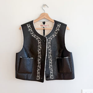 Free People Travelers Faux Leather Embroidered Sleeveless Vest Black M