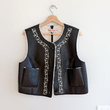 Load image into Gallery viewer, Free People Travelers Faux Leather Embroidered Sleeveless Vest Black M

