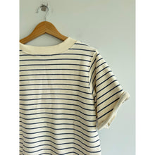 Load image into Gallery viewer, Perfectwhitetee French Terry Striped V-Neck Short Sleeve T-Shirt Cream Blue M

