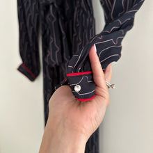 Load image into Gallery viewer, OTTOD&#39;AME Patterned Long Sleeve V-Neck Midi Dress Navy 6
