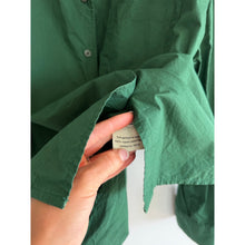 Load image into Gallery viewer, The Frankie Shop Curvy Hem Long Sleeve Side Slit Cotton Button Up Shirt Green M
