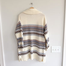 Load image into Gallery viewer, Evereve Fair Isle  Knit Open-Front Mid-Length Cardigan Cream Blue S
