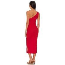 Load image into Gallery viewer, Michael Stars Coco One Shoulder Side Slit Bodycon Midi Dress in Salsa Red L
