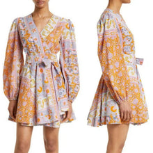 Load image into Gallery viewer, Mille Nan Floral Long Sleeve Cotton Wrap Dress Orange/Blue S

