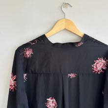 Load image into Gallery viewer, Yoana Baraschi Floral Long Sleeve Tunic Ruffle Shirt Dress Black L
