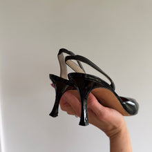 Load image into Gallery viewer, Manolo Blahnik Patent Leather Pointed-Toe Slingback Pumps Black 39.5
