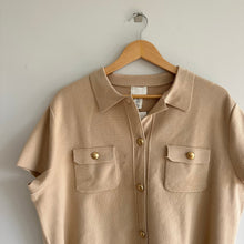 Load image into Gallery viewer, H&amp;M Short Sleeve Button Up Cardigan Sweater Beige Gold XL NWT
